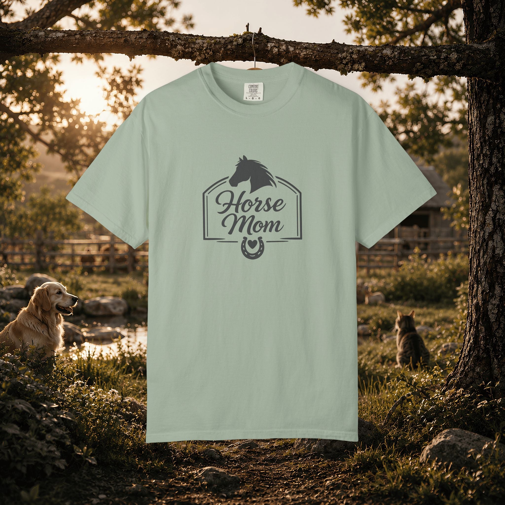 Horse Mom T-Shirt — Equestrian Tee with Horse Silhouette & Horseshoe