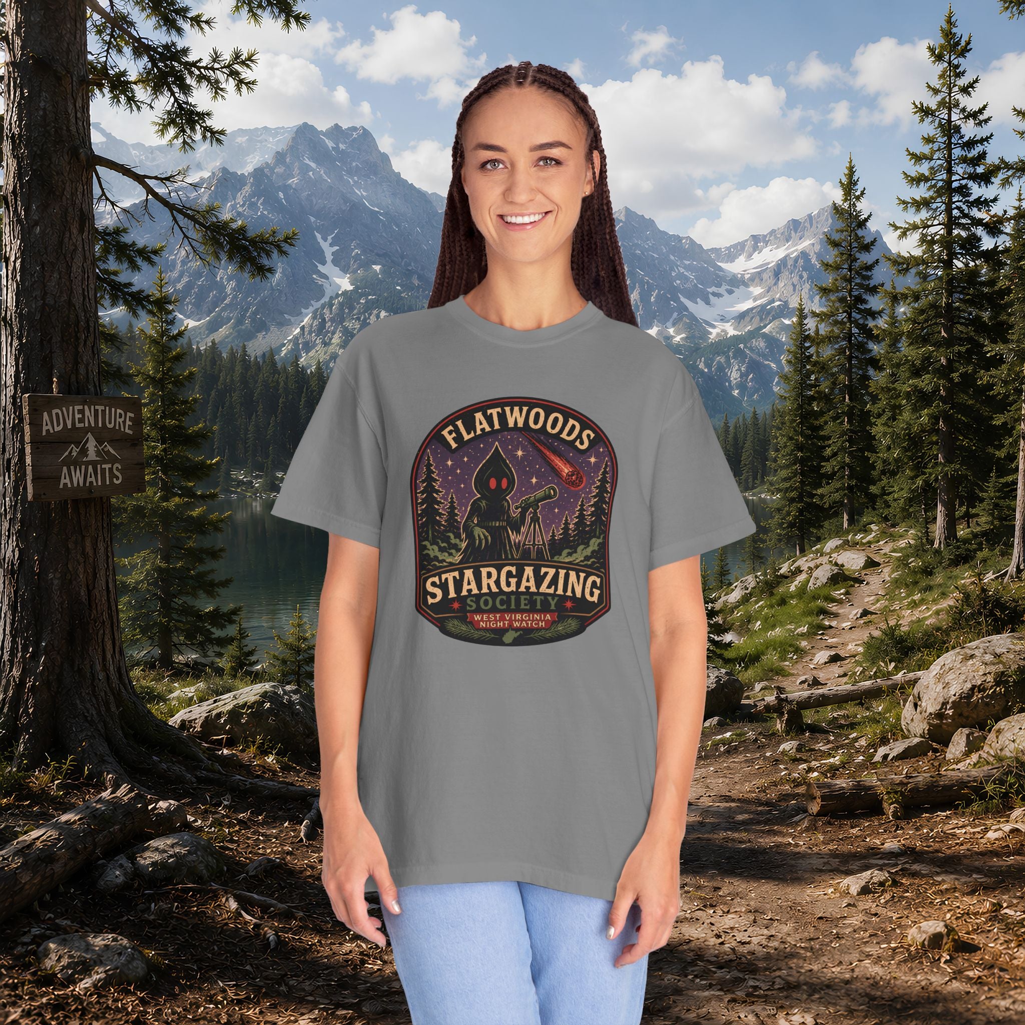 Flatwoods Stargazing Society T‑Shirt — Night Sky Adventure Tee