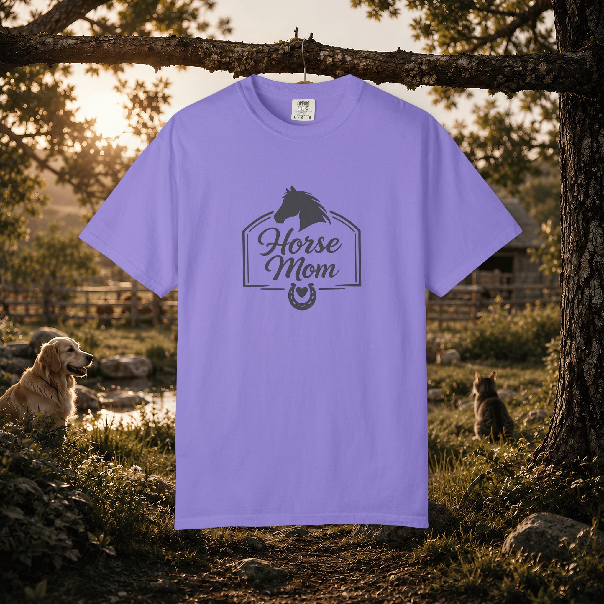 Horse Mom T-Shirt — Equestrian Tee with Horse Silhouette & Horseshoe