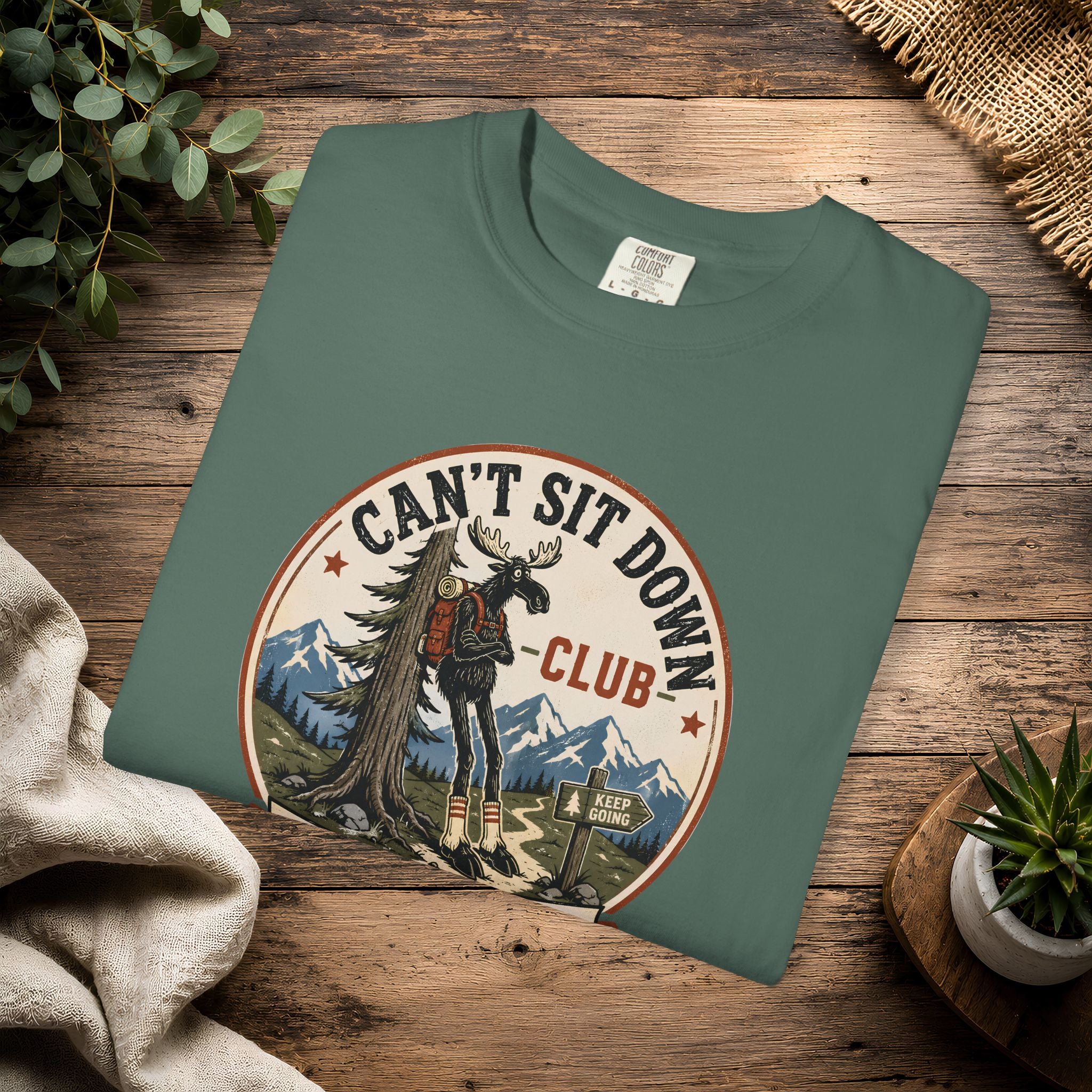 Hugag Hiking Tee — "Can't Sit Down Club" Vintage Mountain Cryptid Shirt