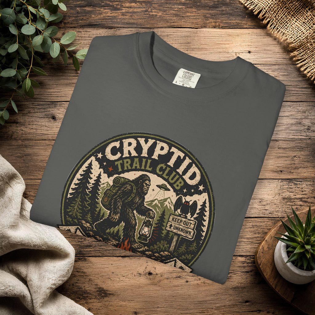 Cryptid Trail Club T-Shirt — "Take a Hike, Stay Hidden" Outdoor Sasquatch Tee