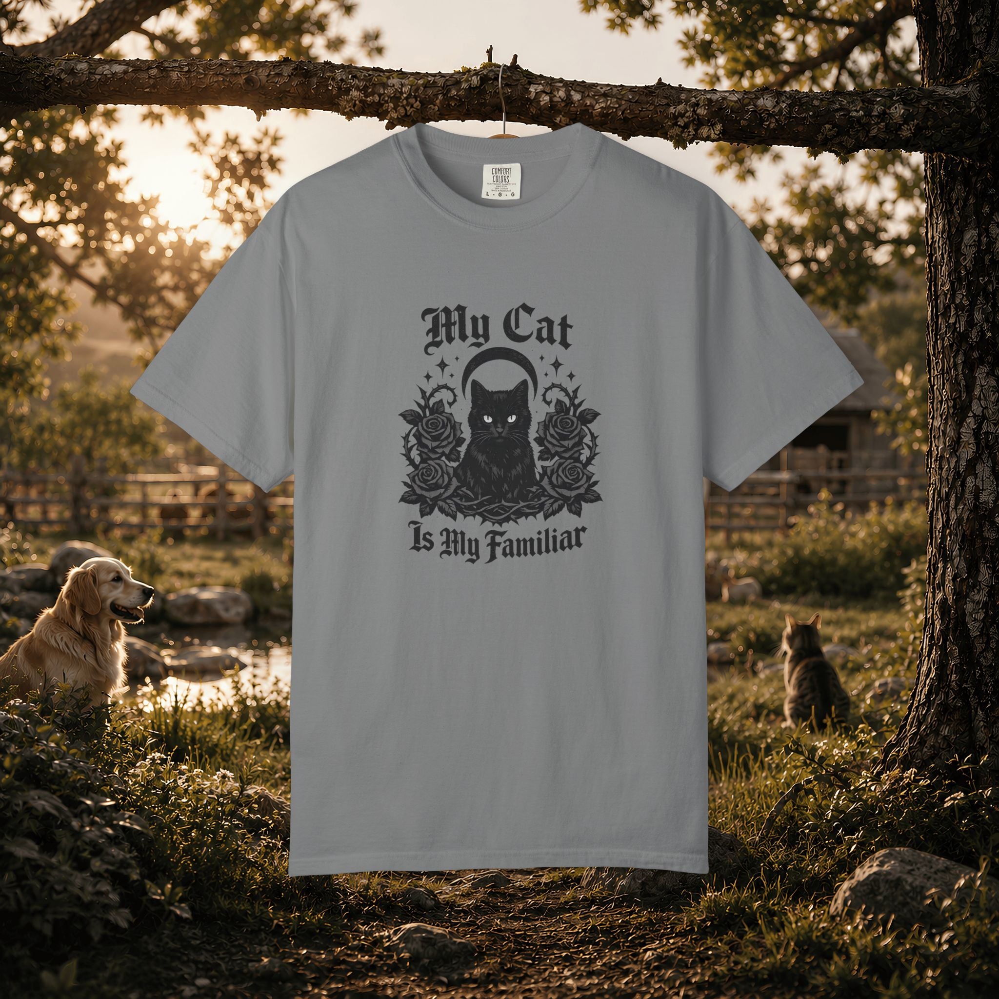 My Cat Is My Familiar T-Shirt — Gothic Cat Witch Tee