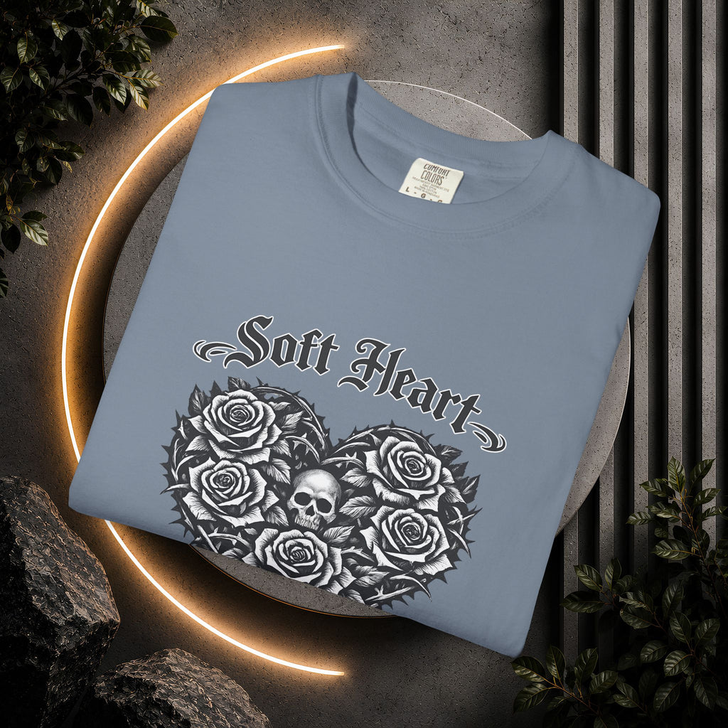 Soft Heart Dark Soul T-Shirt — Gothic Rose Skull Graphic Tee