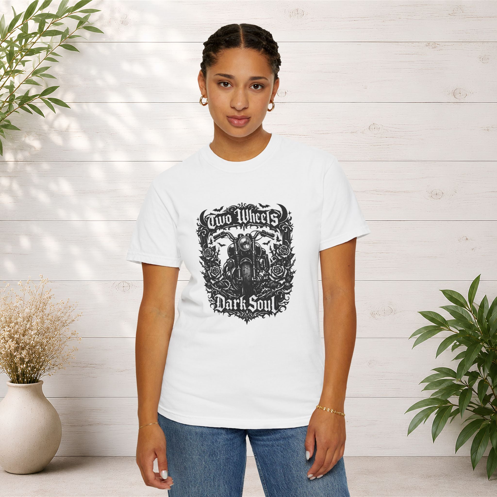 Dark Soul Motorcycle T-Shirt — "Two Wheels Dark Soul" Biker Graphic Tee