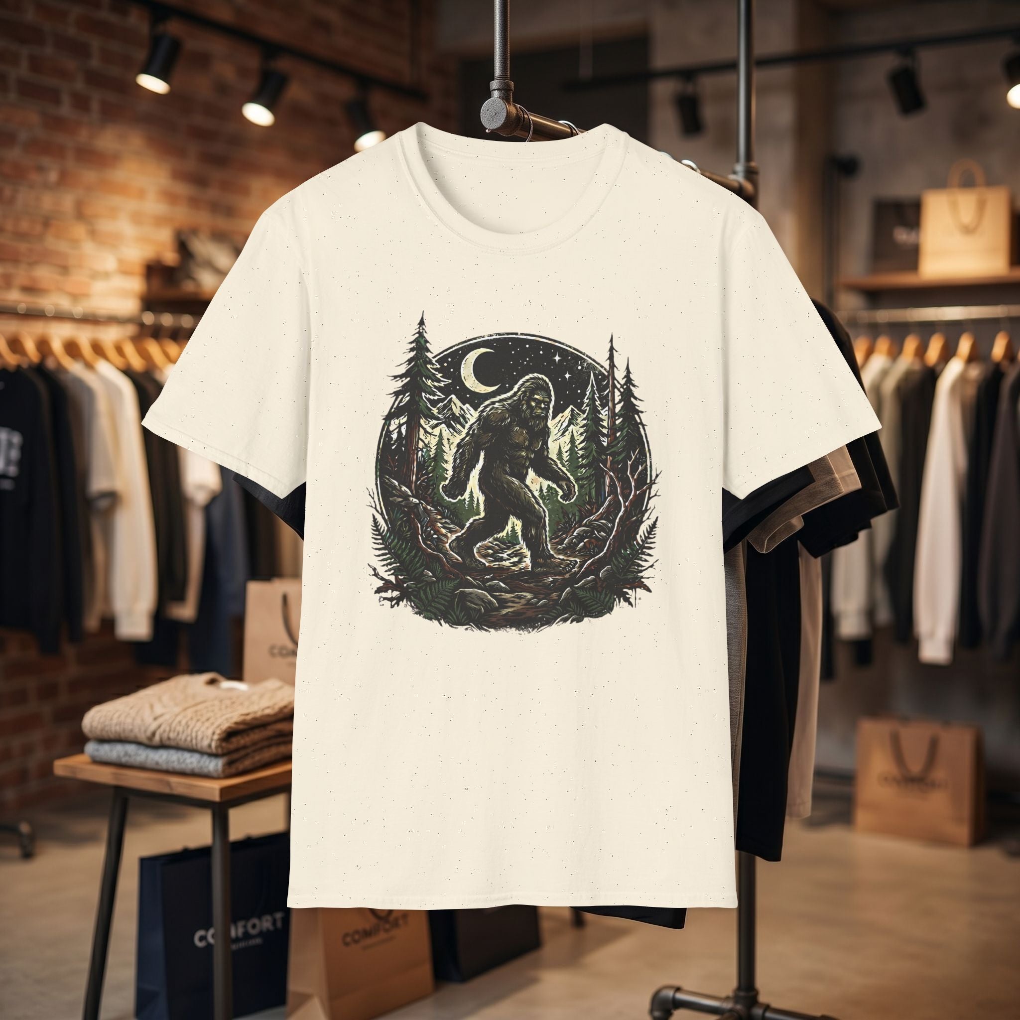 Bigfoot Forest Moon T-Shirt | Sasquatch Night Hiking Design