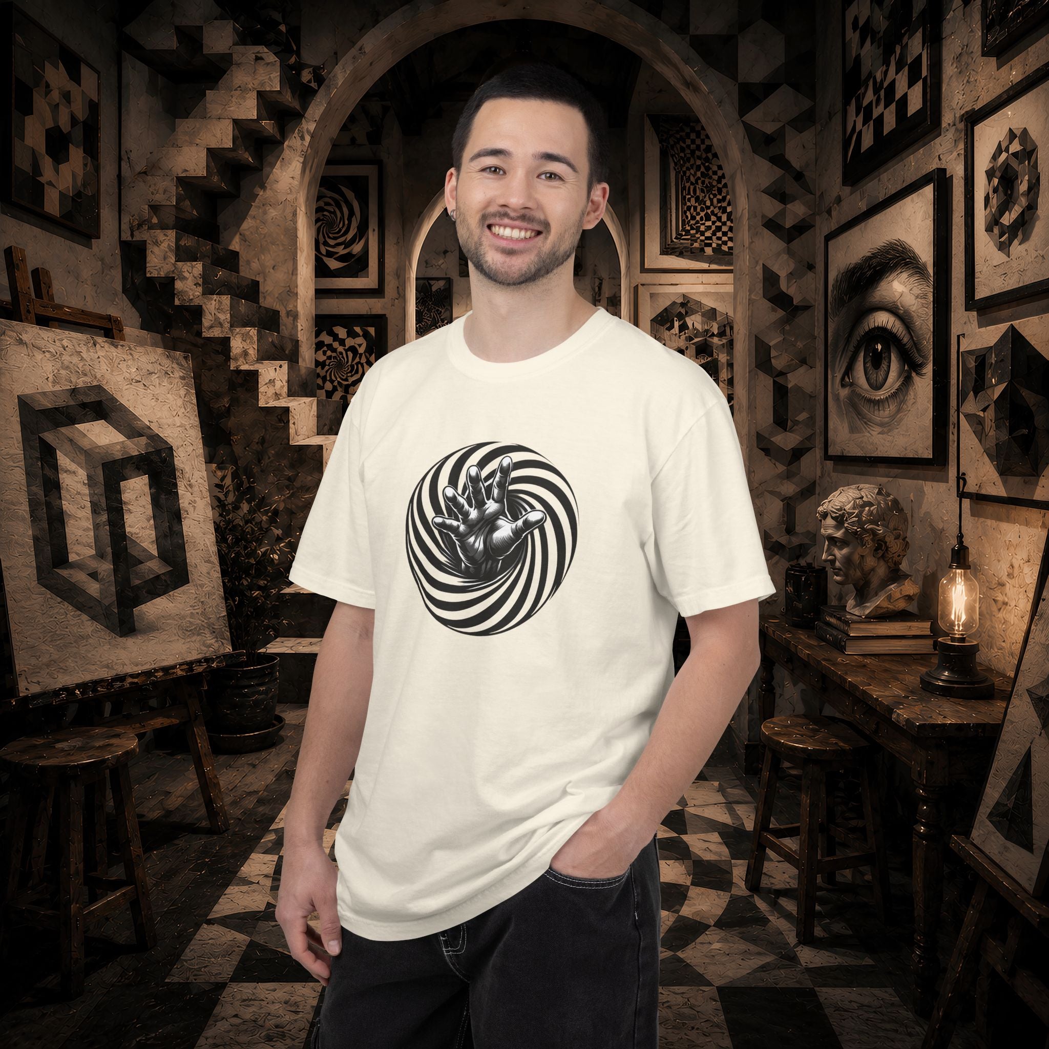 Optical Spiral Hand Graphic T-Shirt