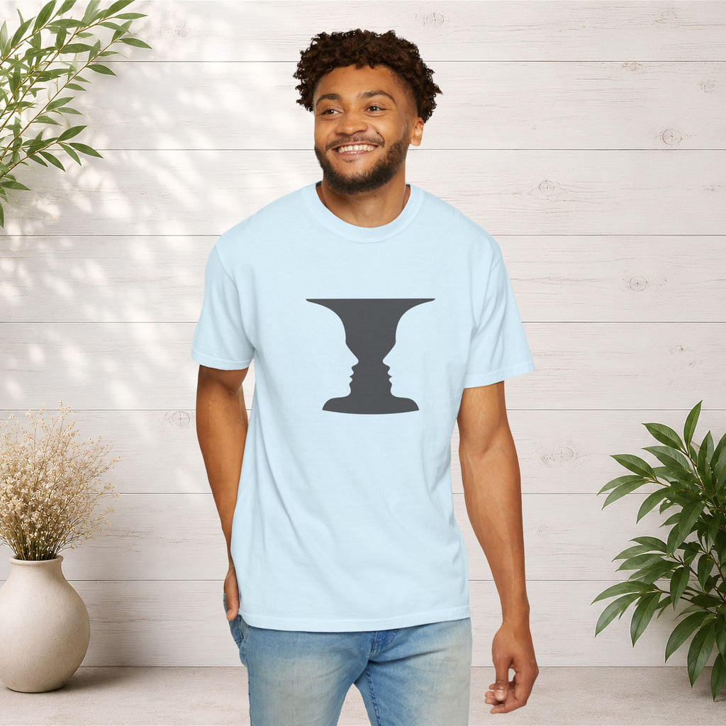 Optical Illusion Vase T-Shirt — Rubin’s Face Profile Graphic Tee