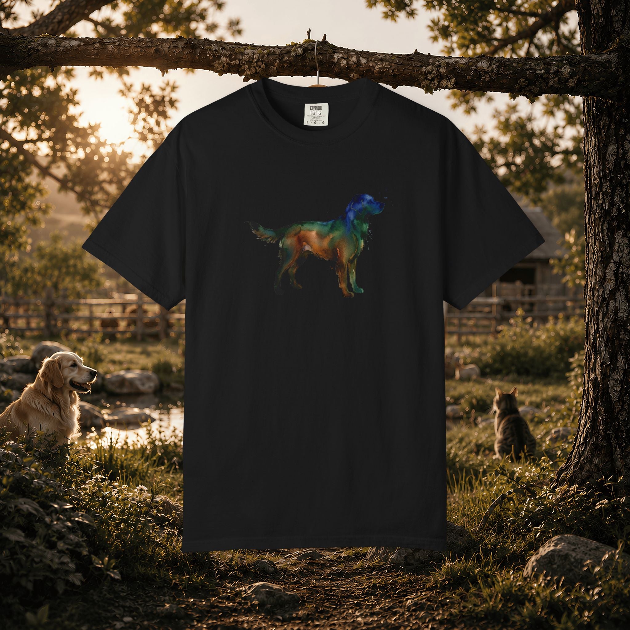Golden Retriever Silhouette T-Shirt — Colorful Dog Graphic Tee for Pet Lovers