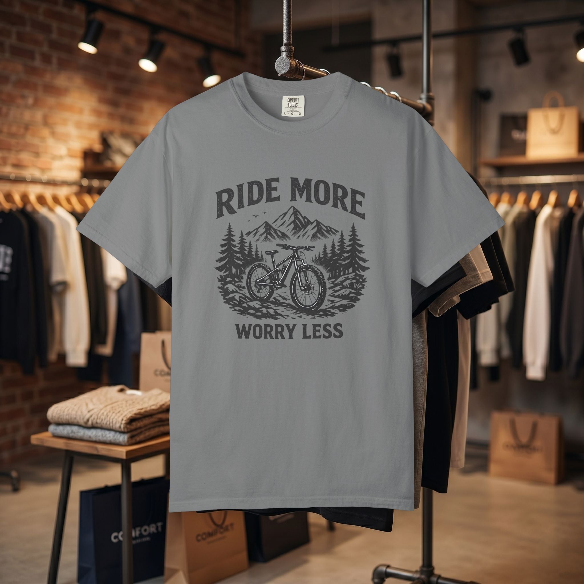 Ride More Worry Less T-Shirt — Mountain Bike Adventure Tee