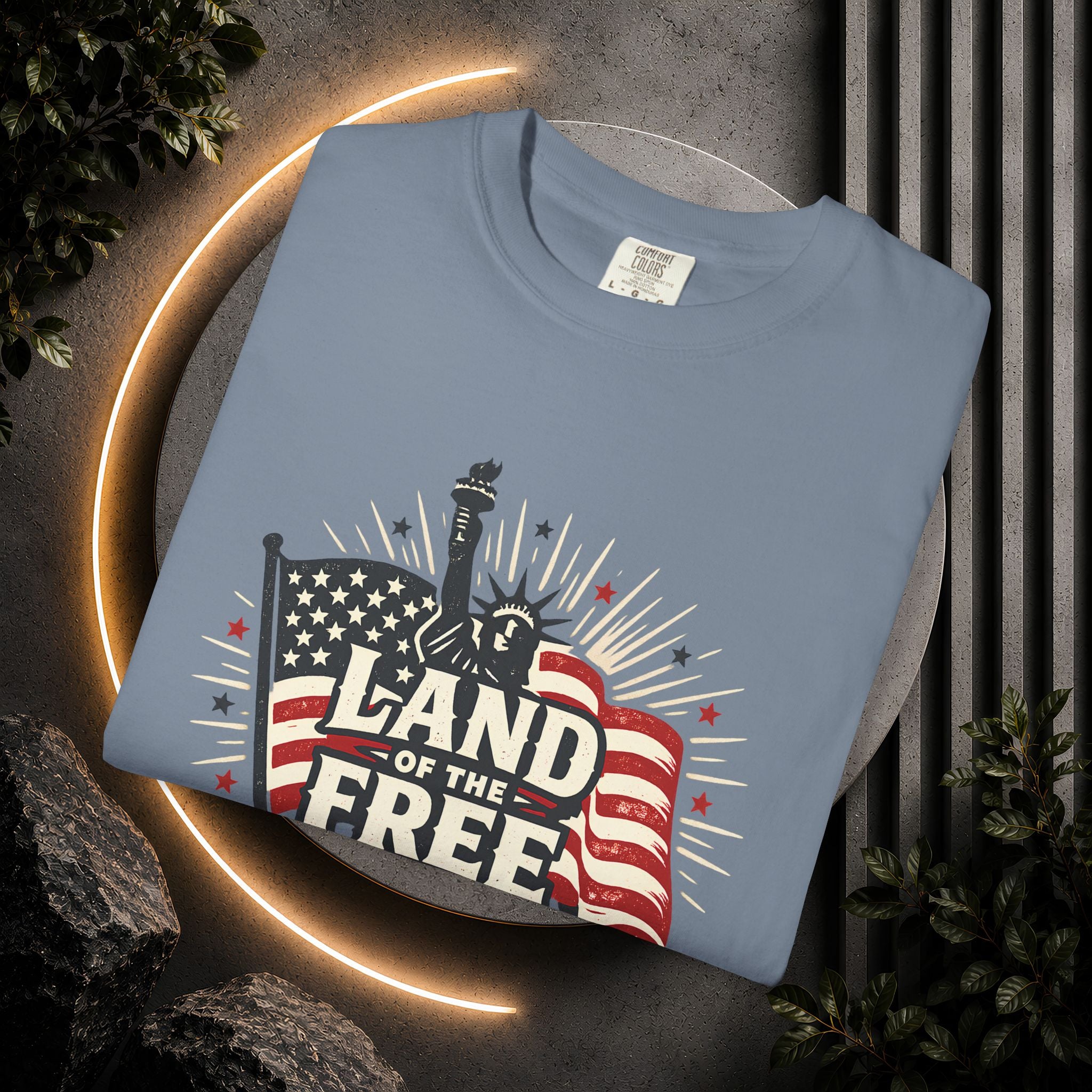 Land of the Free T-Shirt – Patriotic American Flag & Statue of Liberty Graphic