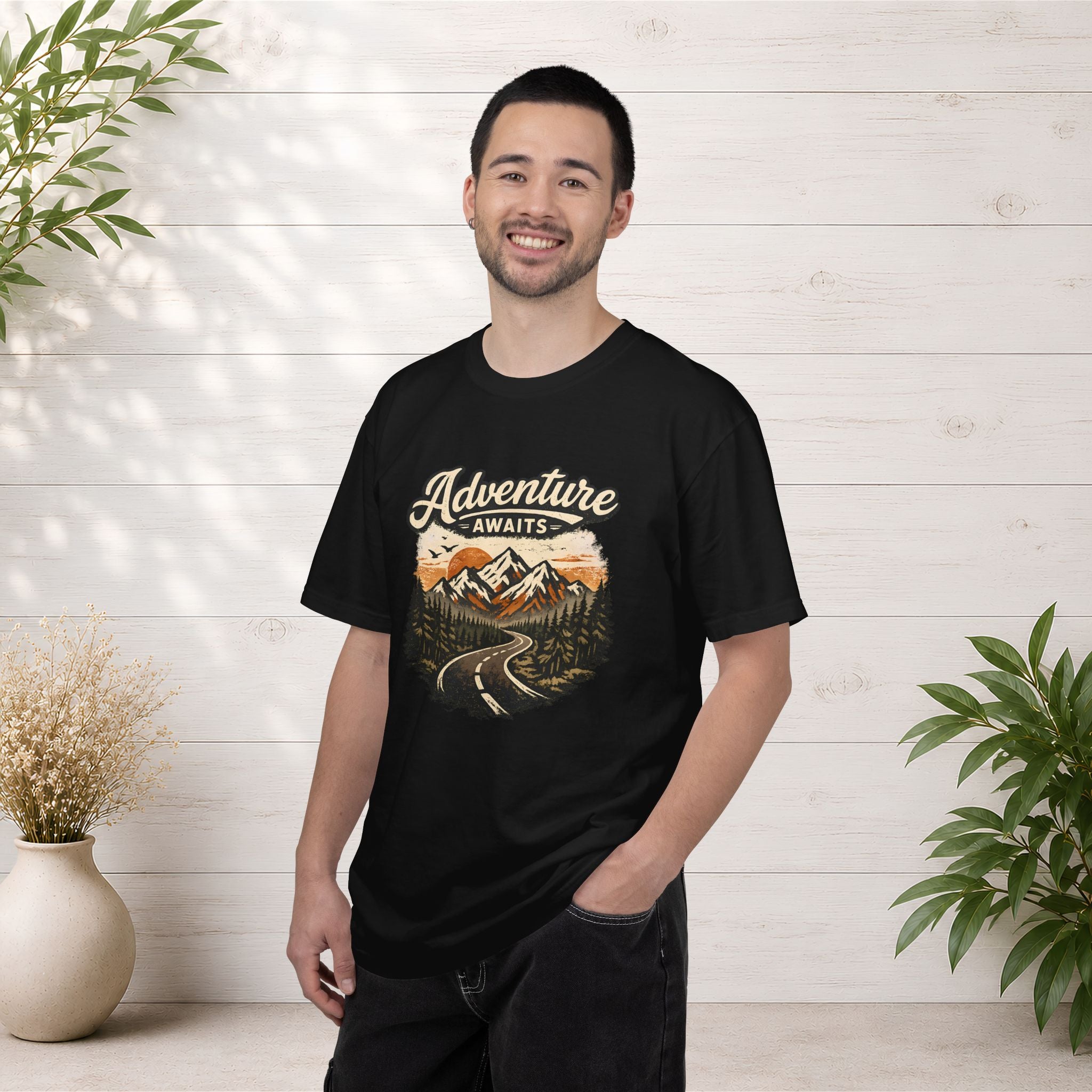 Adventure Awaits T-Shirt — Scenic Mountain Road Graphic Tee
