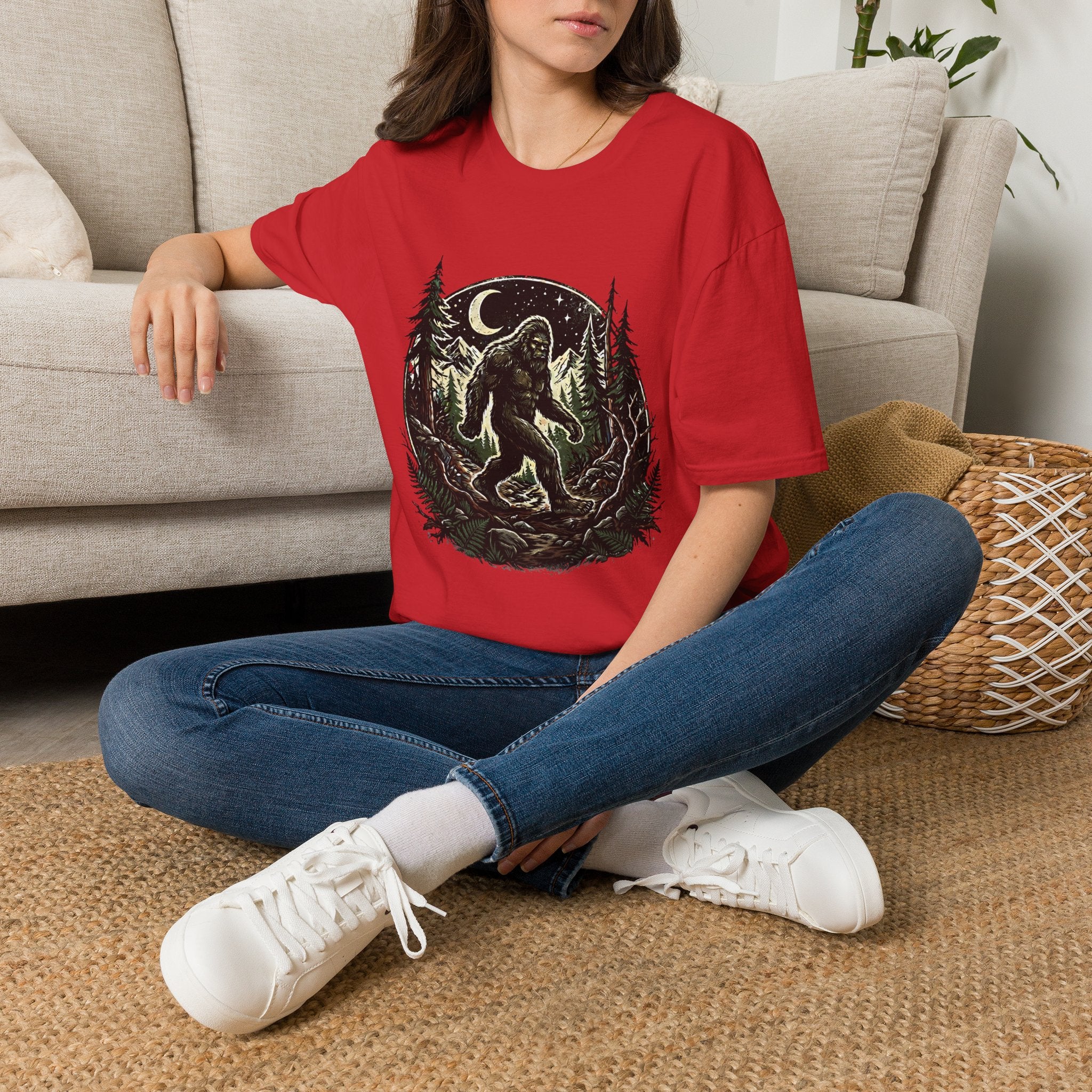 Bigfoot Forest Moon T-Shirt | Sasquatch Night Hiking Design