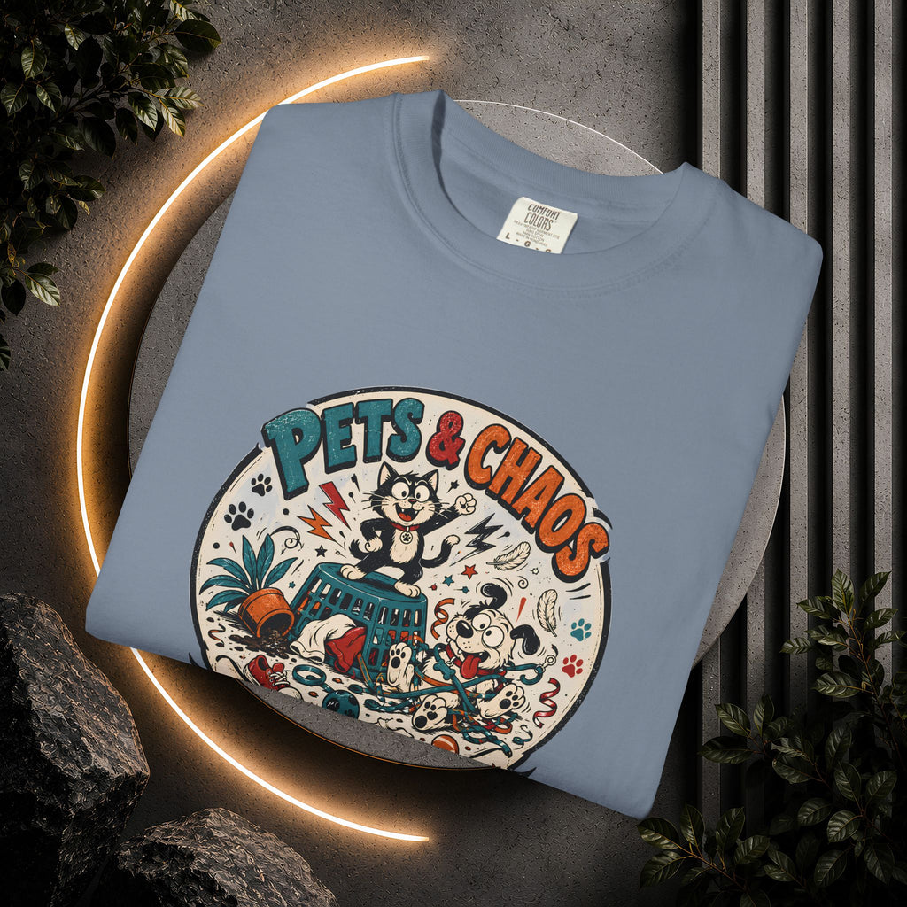 Pets & Chaos Graphic T-Shirt — "House Rules Don't Apply" Vintage Pet Lover Tee