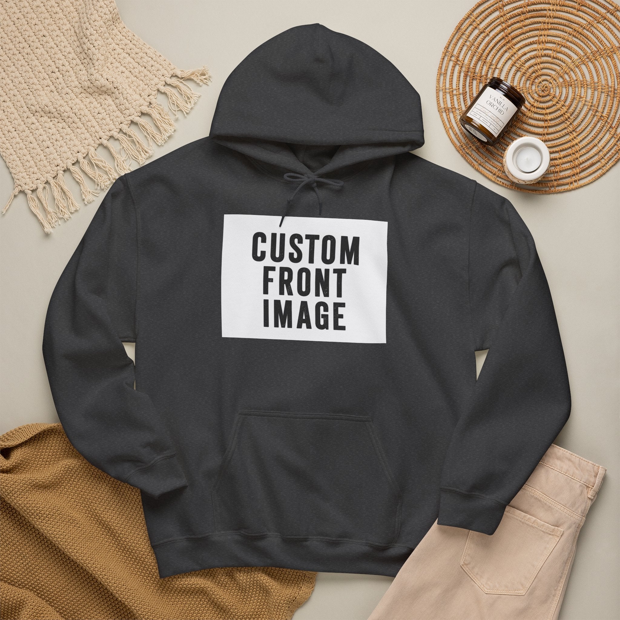 Custom Front Image Hoodie — Personalized White Pullover Hooded Sweatshirt