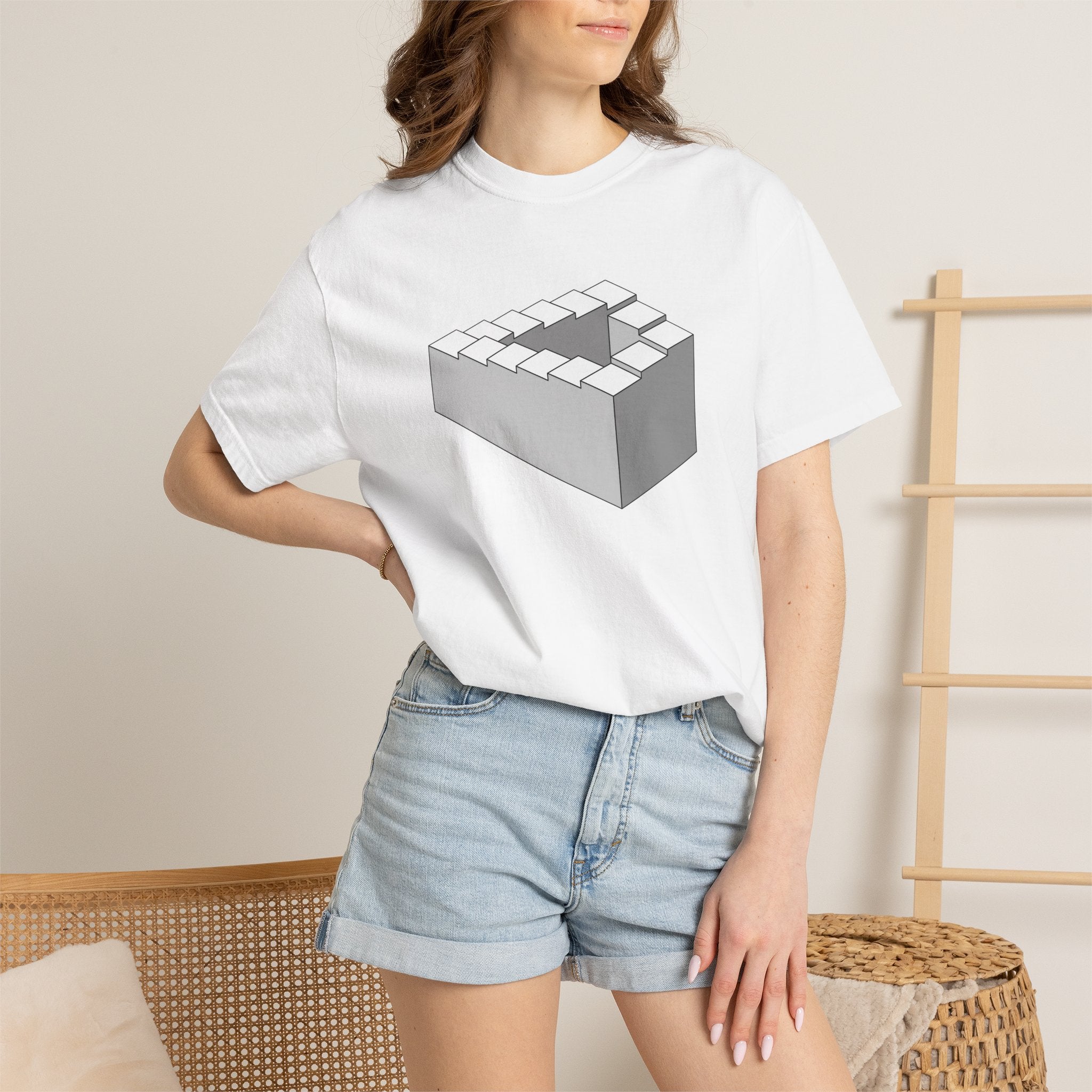 Optical Illusion Staircase Tee — Impossible Step Graphic T-Shirt