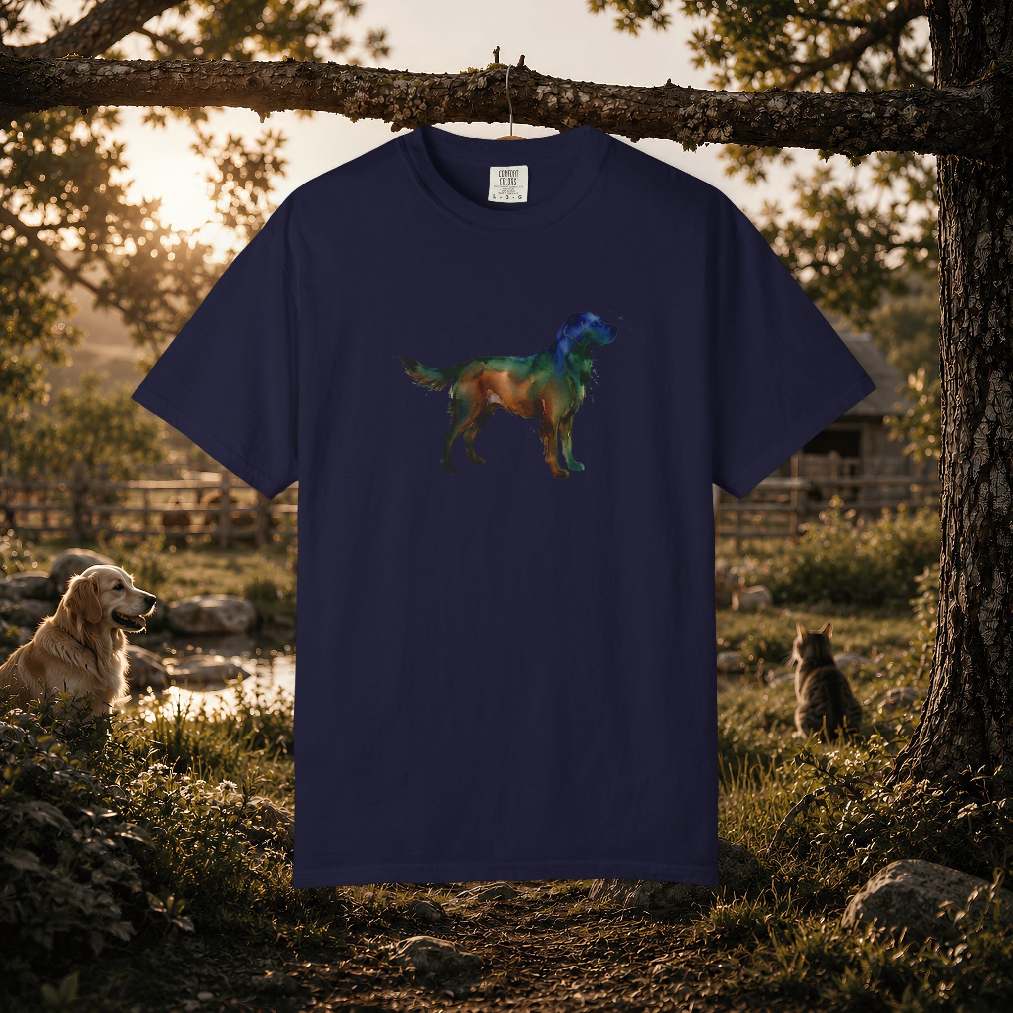 Golden Retriever Silhouette T-Shirt — Colorful Dog Graphic Tee for Pet Lovers