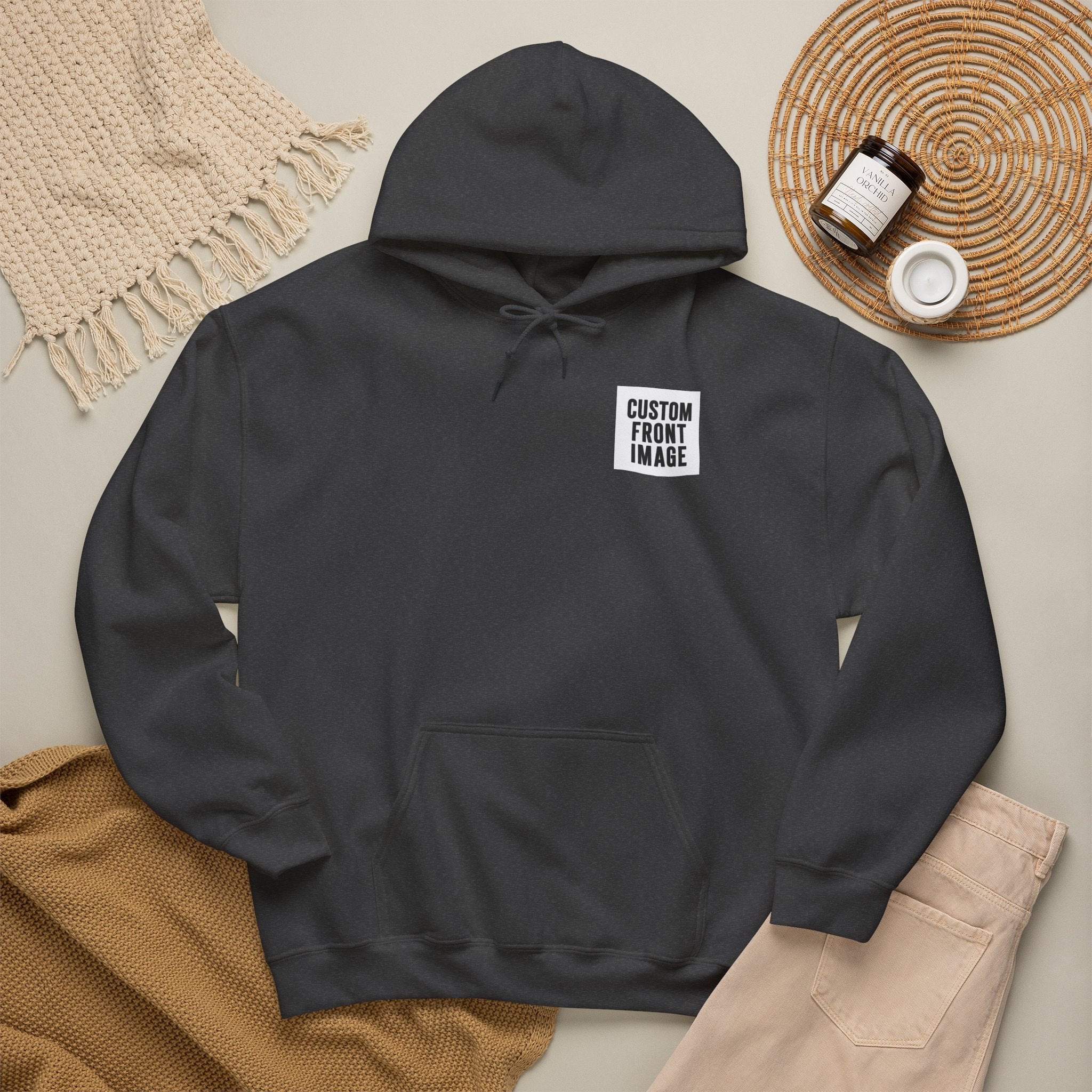 Custom Front Small Left Image Hoodie — Personalized White Pullover Hooded Sweatshirt
