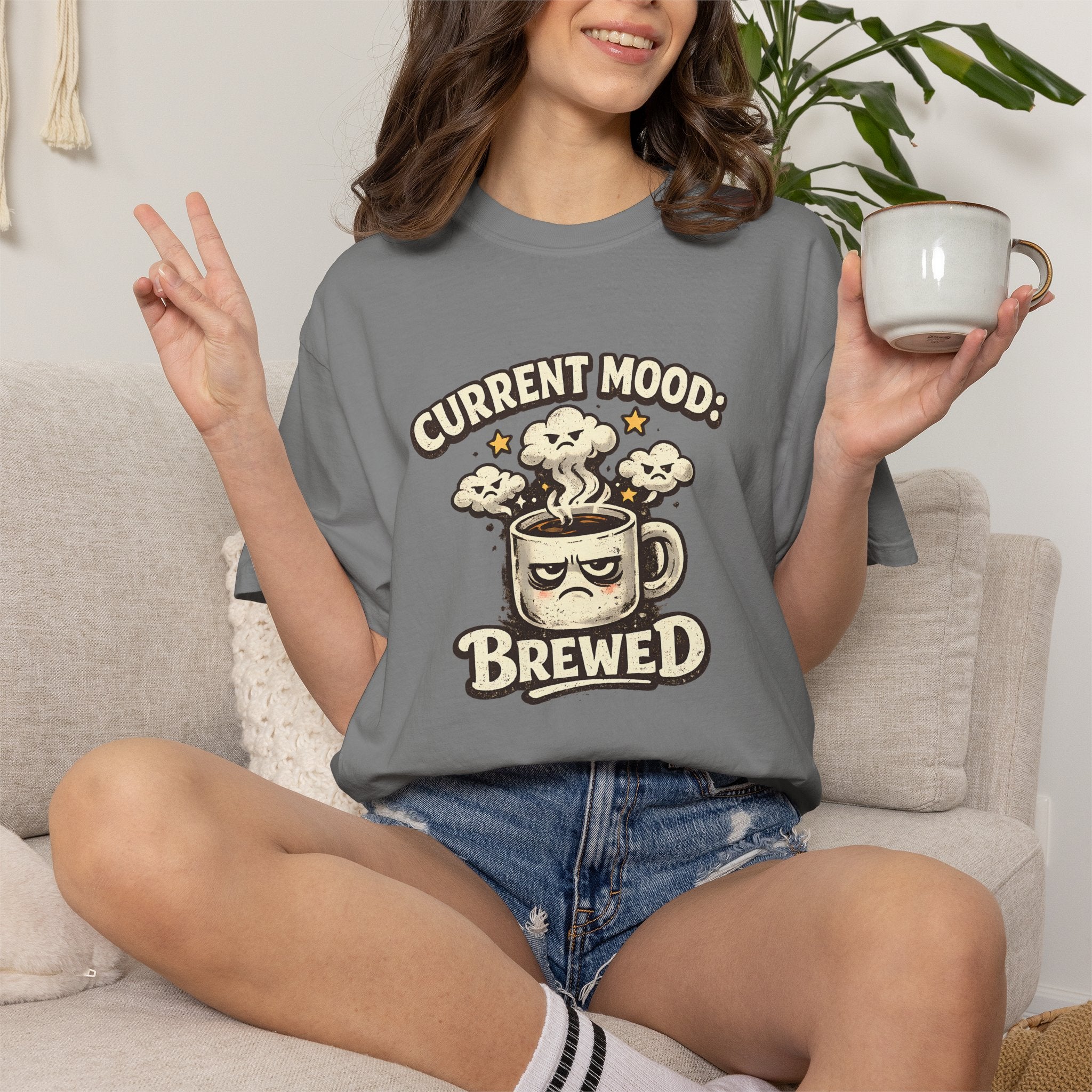 Coffee T-Shirt — "Current Mood: Brewed" Graphic Tee