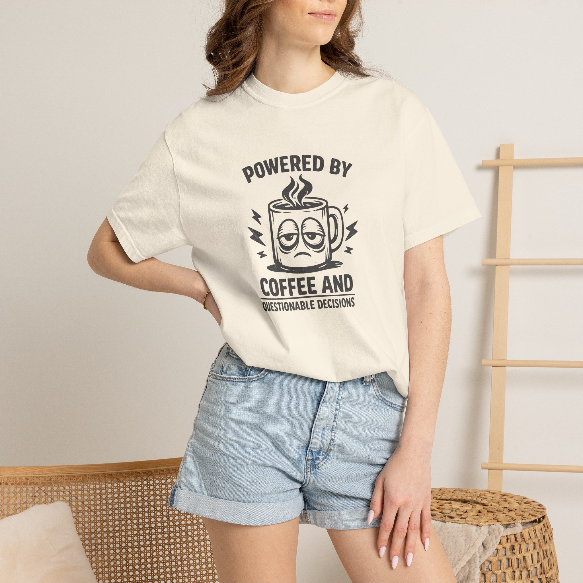 Coffee & Questionable Decisions T-Shirt – Powered by Coffee Graphic Tee