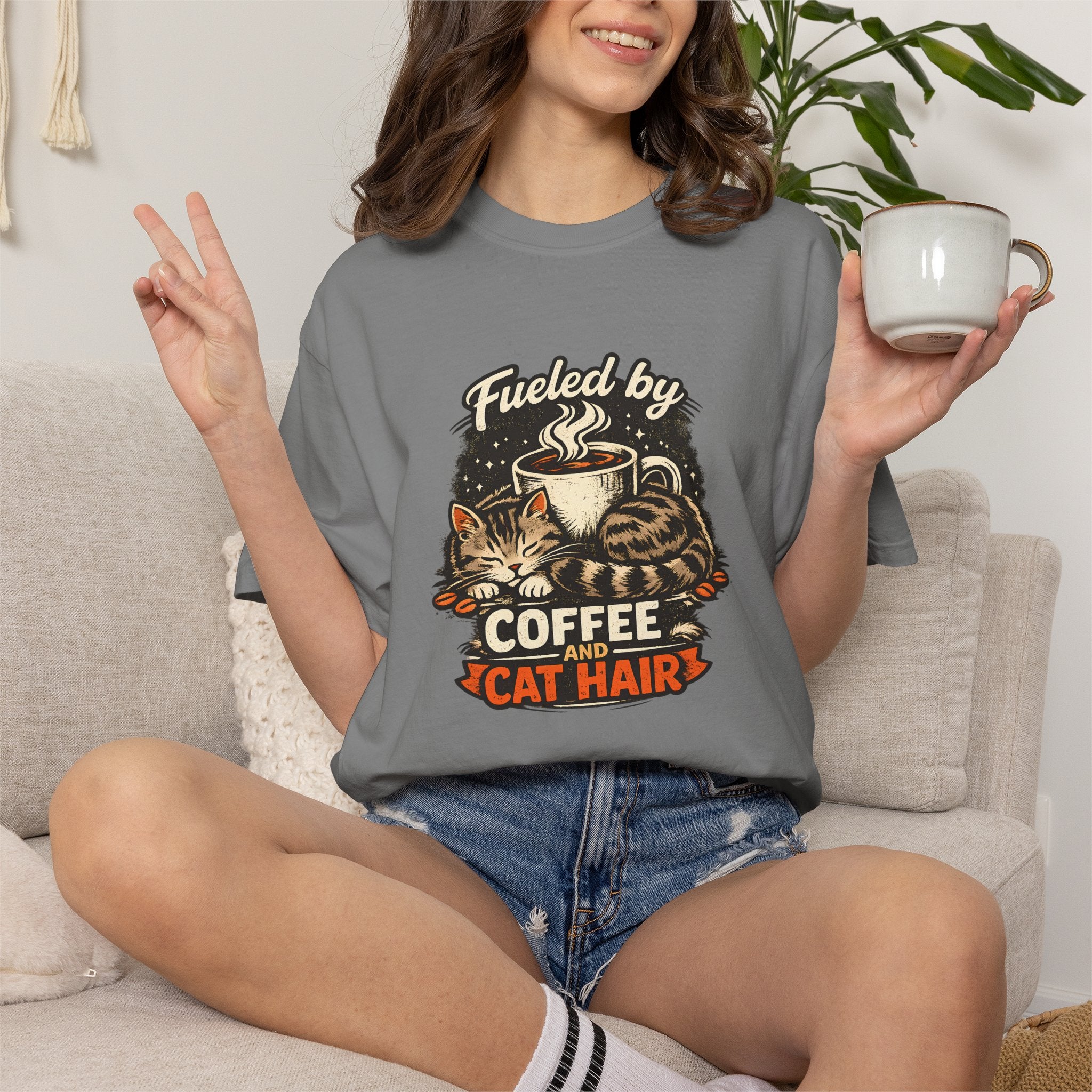Coffee & Cat Hair T-Shirt — "Fueled by Coffee and Cat Hair" Graphic Tee